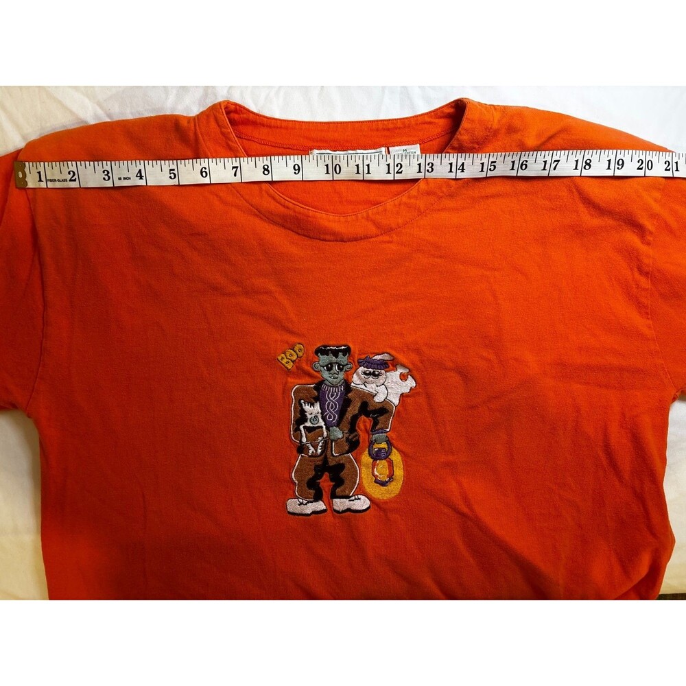 Vintage Malarkey 90s Halloween Long Sleeve Orange Shirt Frankenstein Ghost M - Picture 7 of 12
